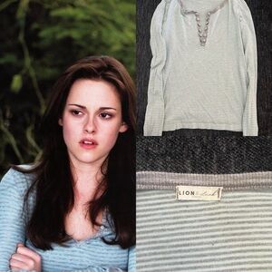 ASO Bella Swan Blue and Grey Striped Henley Super Rare